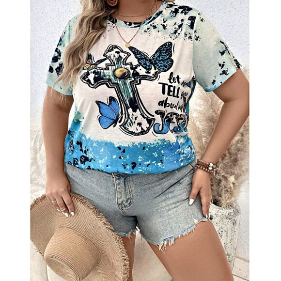 Emery Rose Tops - 🆕 Emery Rose Butterfly & Cross T-Shirt, Crew Neck Tee shirt, Plus Sz 16